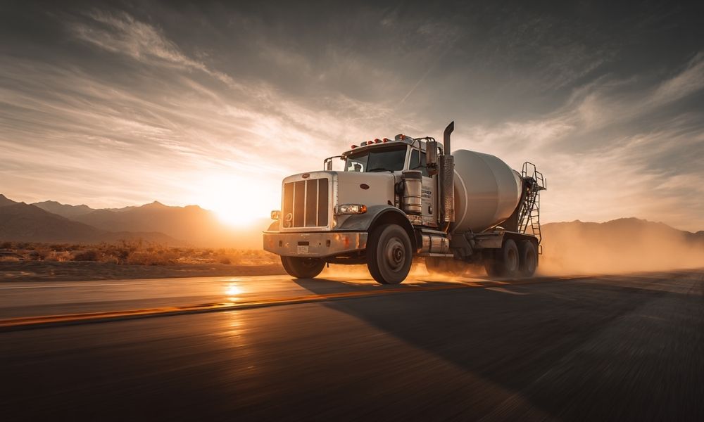 cement truck on the highway