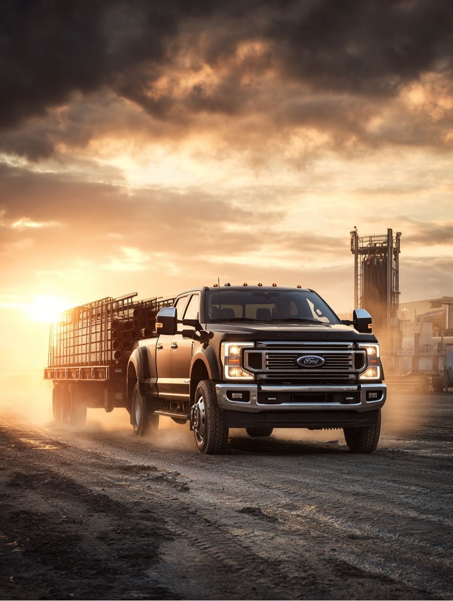 ford f350 hauling construction equipment