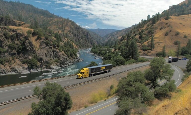 semi truck by river